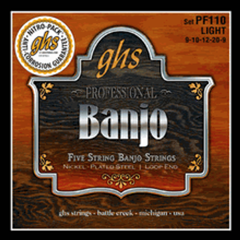 GHS PF110 Banjo Strings, 5-String, Light, Nickel, 9-20