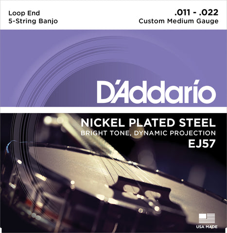 D'Addario EJ57 Banjo Strings, 5-String, Custom Medium, Nickel, 11-22