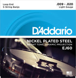 D'Addario EJ60 Banjo Strings, 5-String, Light, Nickel, 9-20
