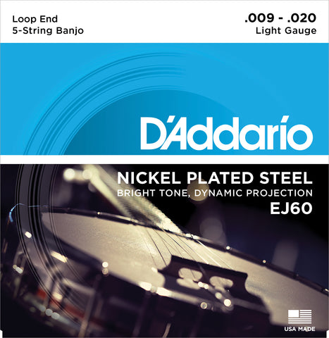 D'Addario EJ60 Banjo Strings, 5-String, Light, Nickel, 9-20