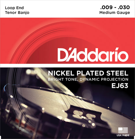 D'Addario EJ63 Banjo Strings, Tenor, Medium, Nickel, 9-30