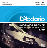 D'Addario EJ69 Banjo Strings, 5-String, Light, Phosphor Bronze, 9-20
