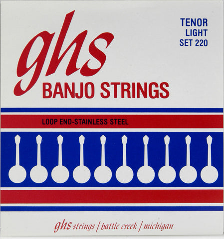 GHS 220 Banjo Strings, 4-String Tenor, Light, Stainless Steel, 10.5-28