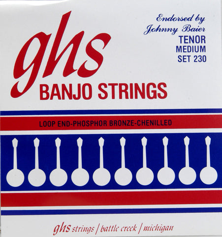 GHS 230 Banjo Strings, 4-String Tenor, Medium, Phosphor Bronze Chenilled, 11-30
