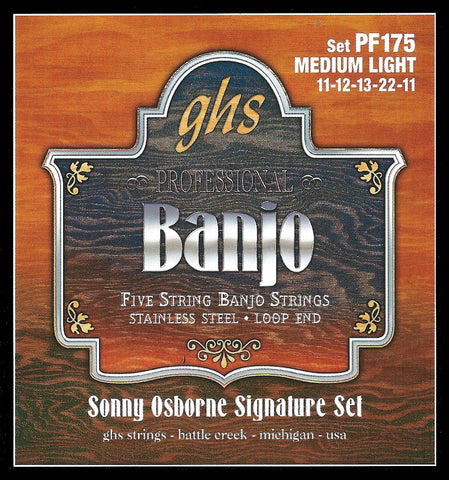 GHS PF175 Banjo Strings, 5-String, Medium Light, Stainless Steel, 11-22, Sonny Osborne