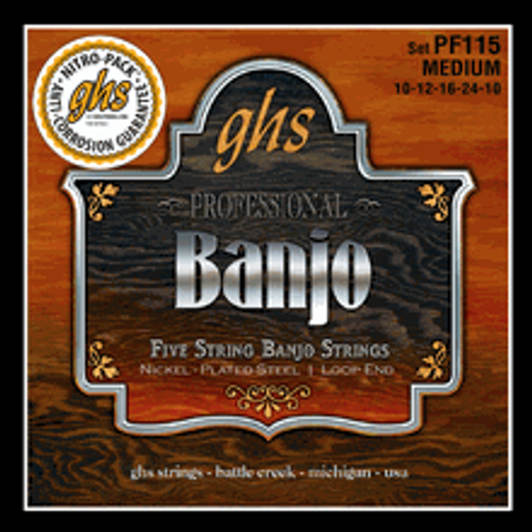 GHS PF115 Banjo Strings, 5-String, Medium, Nickel, 10-24