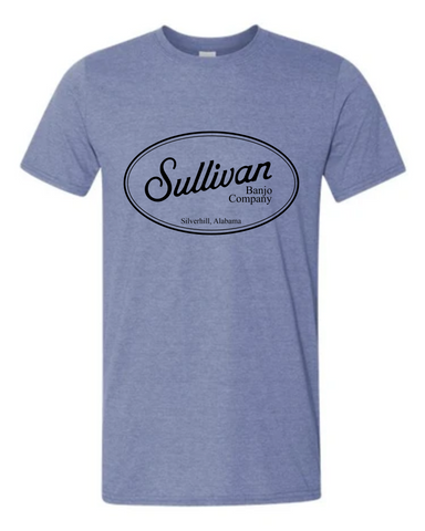 Sullivan Banjo Co. T-shirt, Vintage Oval Logo, Heather Indigo