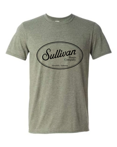 Sullivan Banjo Co. T-shirt, Vintage Oval Logo, Heather Military Green