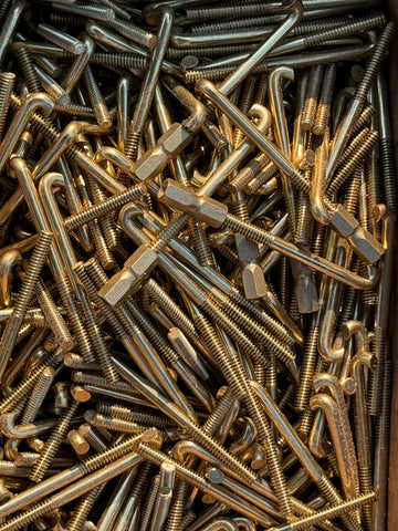 Round Hooks & Nuts, Set of 24, Brass