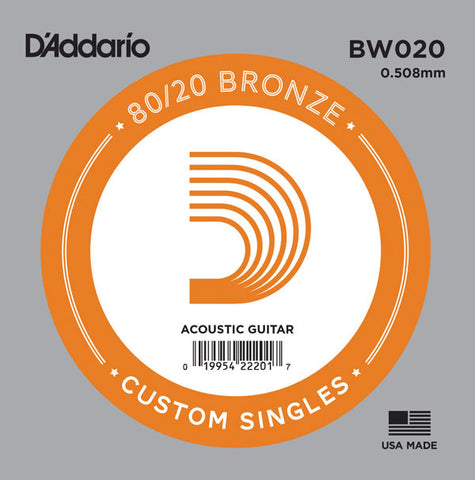 D'Addario Single String, 80/20 Bronze Wound, Ball End