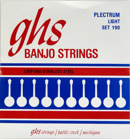 GHS 190 Banjo Strings, 4-String Plectrum, Light, Stainless Steel, 11-26