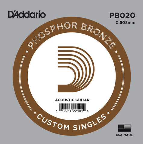 D'Addario Single String, Phosphor Bronze Wound, Ball End