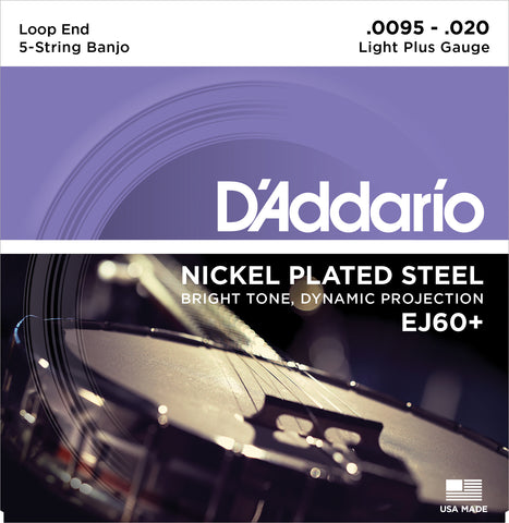 D'Addario EJ60+ Banjo Strings, 5-String, Light Plus, Nickel, 9.5-20