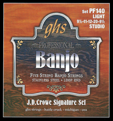 GHS PF140 Banjo Strings, 5-String, Light, Stainless Steel, 9.5-20, JD Crowe Studio