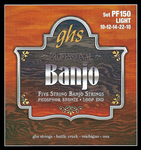 GHS PF150 Banjo Strings, 5-String, Light, Phosphor Bronze, 10-22