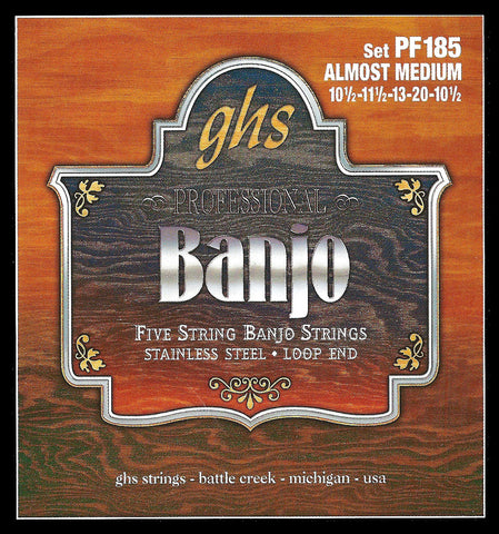 GHS PF185 Banjo Strings, 5-String, Almost Medium, Stainless Steel, 10.5-20